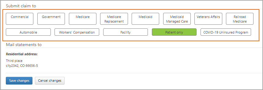 Select the payer type on the Coordination of Benefits page tab.